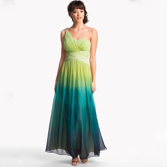 Calvin Klein Dresses & Skirts - Calvin Klein One Shoulder Dress Ombré Chiffon Watercolor Formal Gown 10